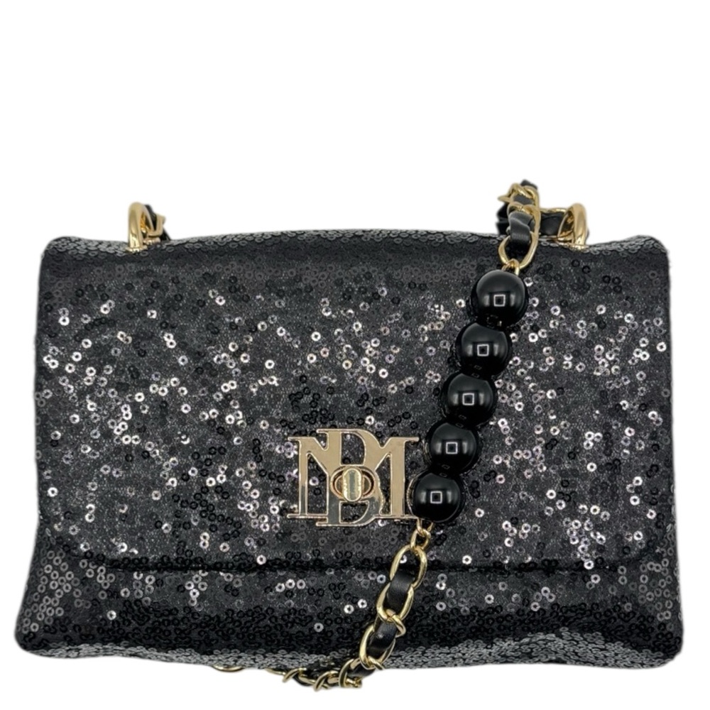 Badgley Mischka Black Sequin Pearls on‎ Strap Mini Crossbody Bag